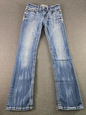 BKE Aiden Jeans Womens 30R Blue Relaxed Bootcut Medium Wash Denim Embroidered